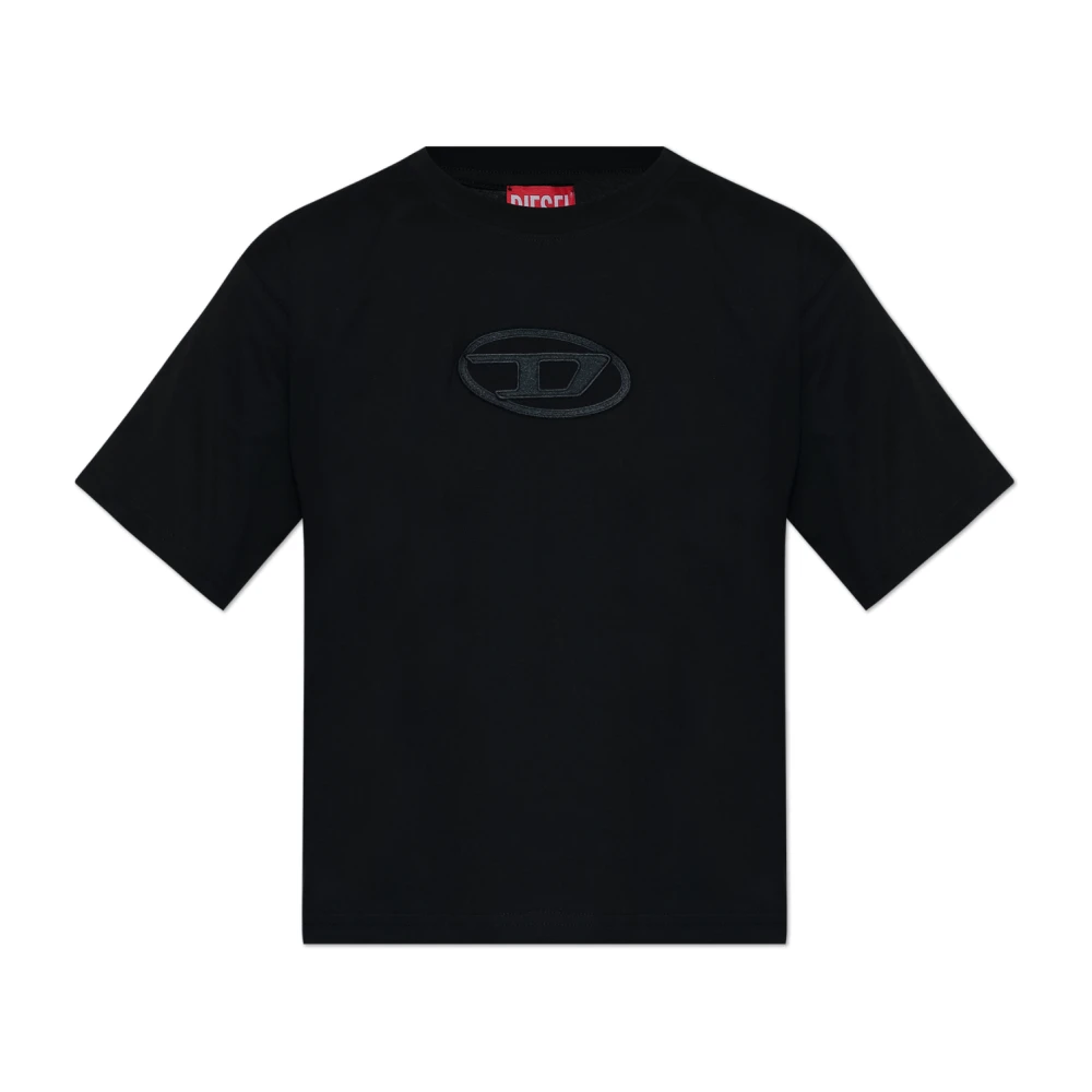 Diesel Zwart Katoenen T-shirt met Oval D Logo Black Dames