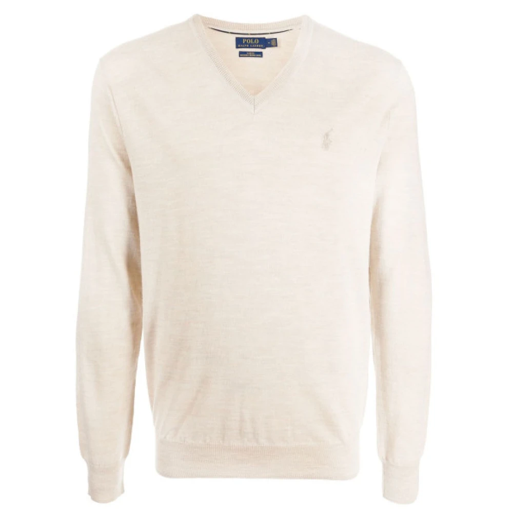 Polo Ralph Lauren Merino Wol V-Hals Trui Haver Heather Beige Dames