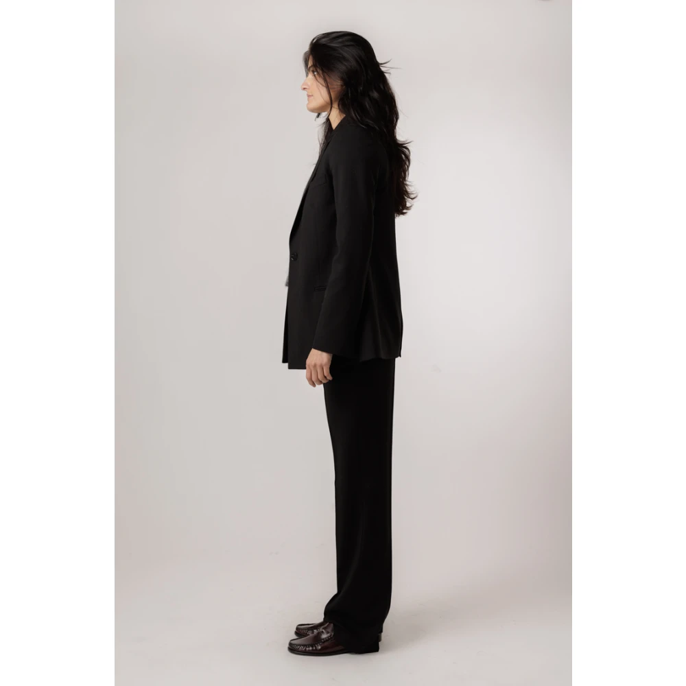 closed Zwarte Blazer met Revers Kraag Black Dames
