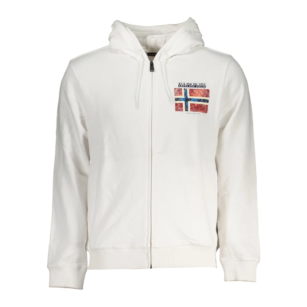 Napapijri Men's White Zip-Throughs, S, Hooded Sweatshirt With Zip And Logo
