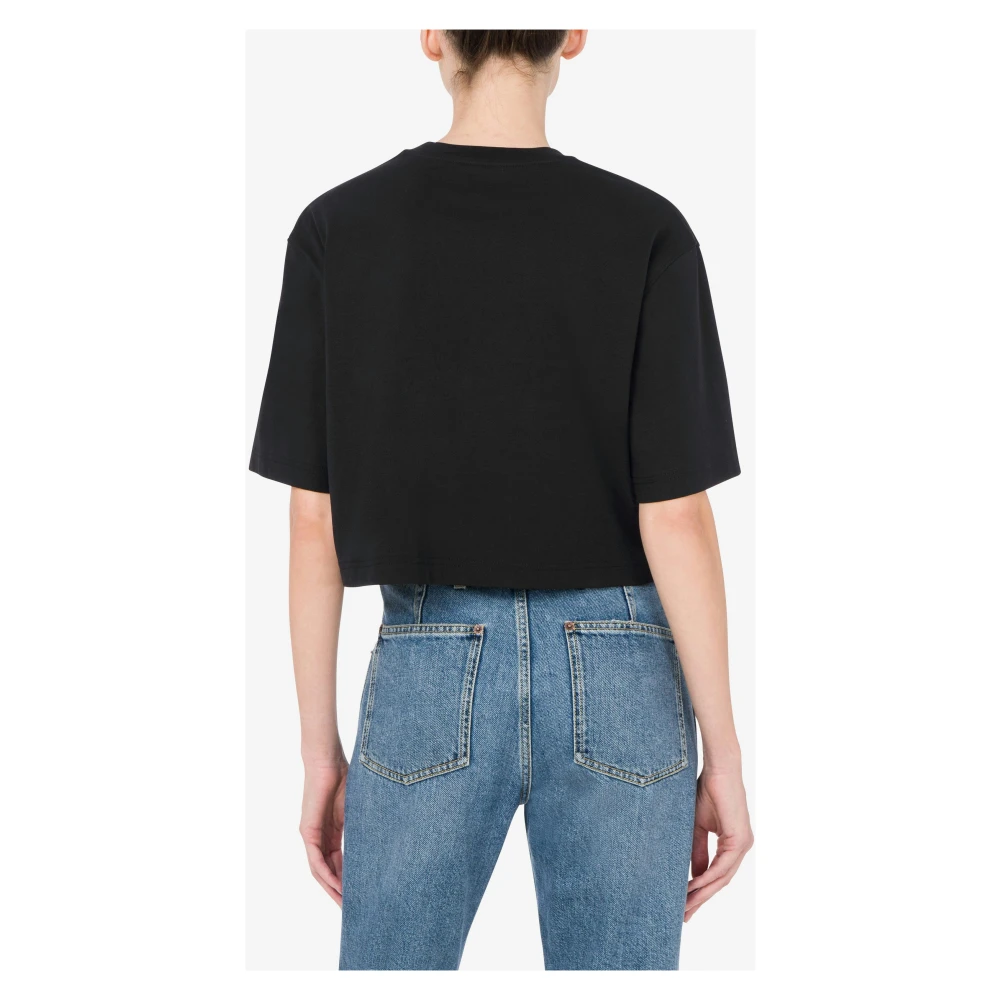 Moschino Zwarte draad geborduurd katoenen T-shirt Black Dames