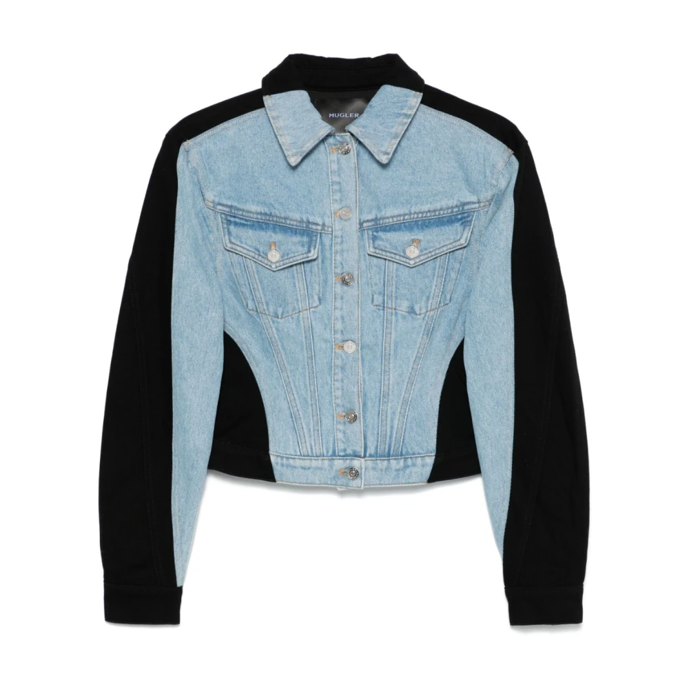 Mugler Denim Color-Block Jack Blue Dames