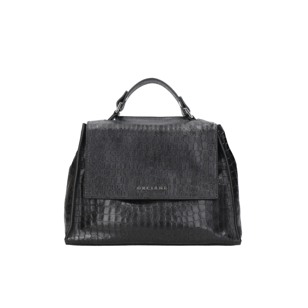 Orciani Zwarte Leren Schoudertas met Klep Black Dames