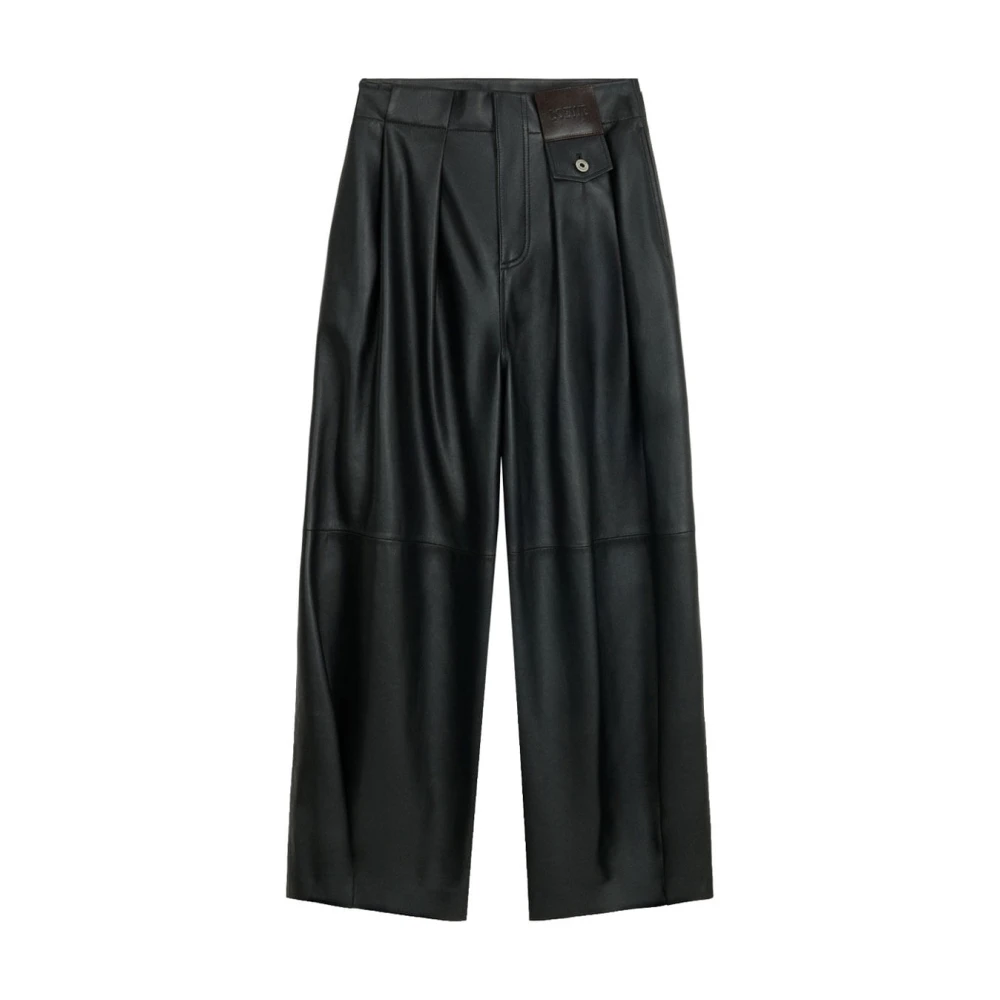 Loewe Women's Black Leather Trousers, Xs, Pleated Leather Trousers