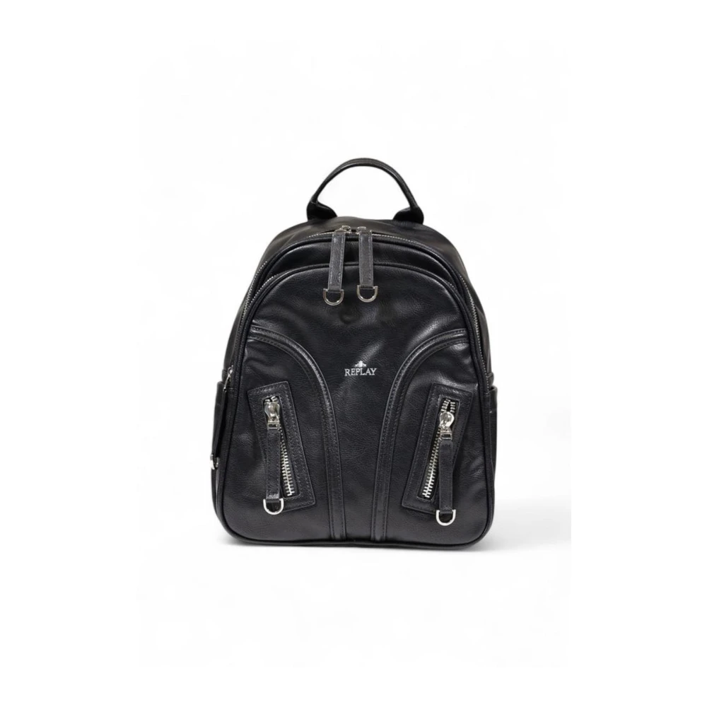 Replay Zwarte Polyester Rugzak met Meerdere Compartimenten Black Dames