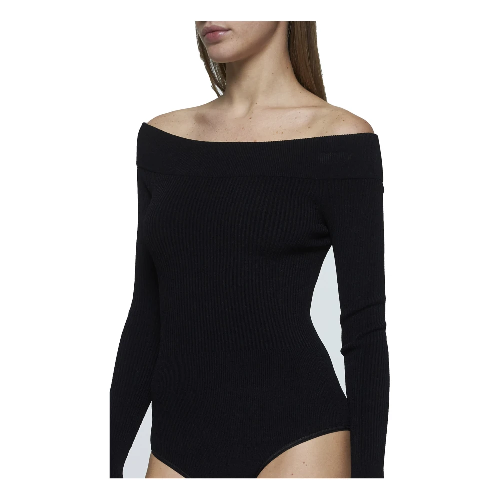 Alaïa Zwarte off-shoulder top met uitlopende manchetten Black Dames