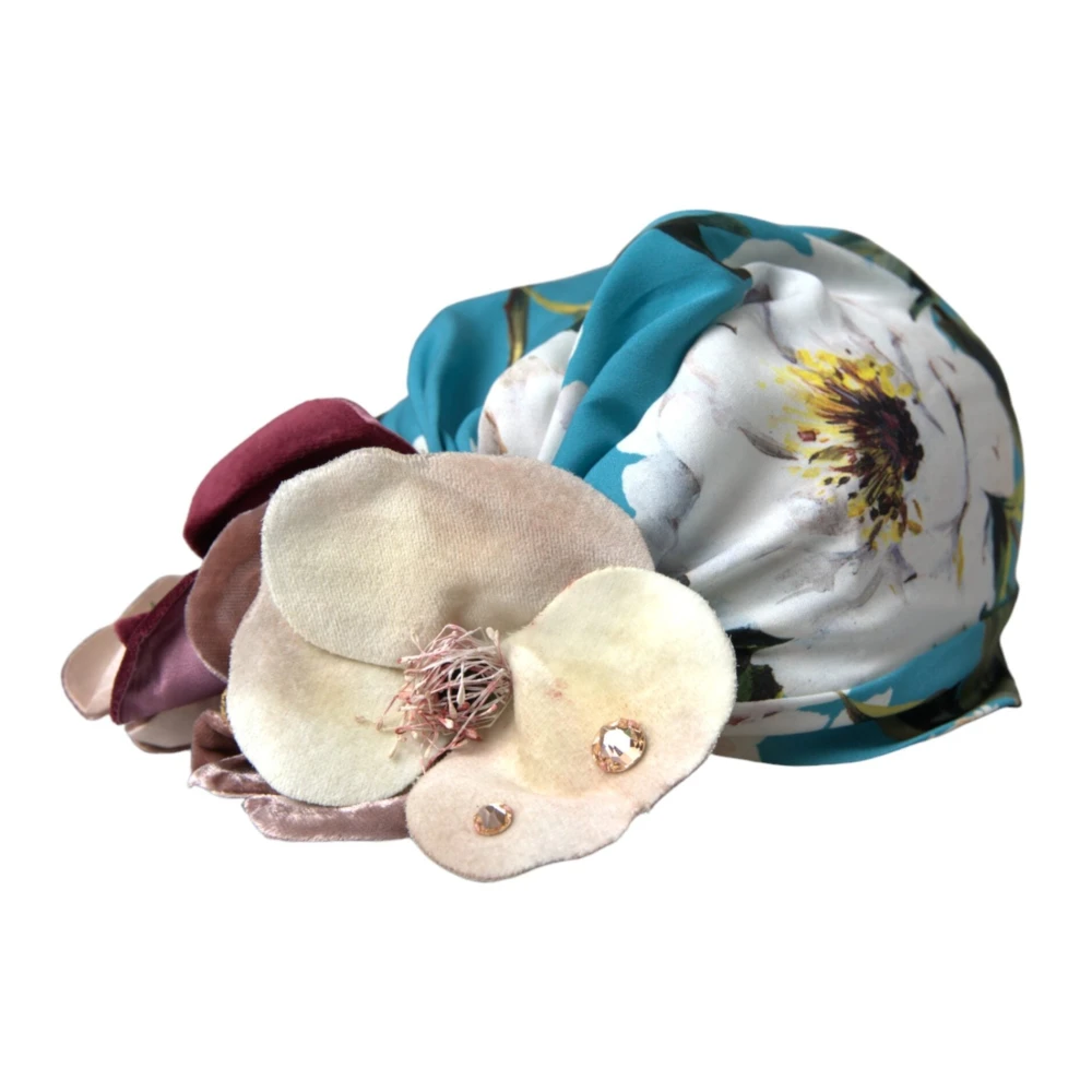 Dolce & Gabbana Women's Blue Floral Turban Head Wrap Hat