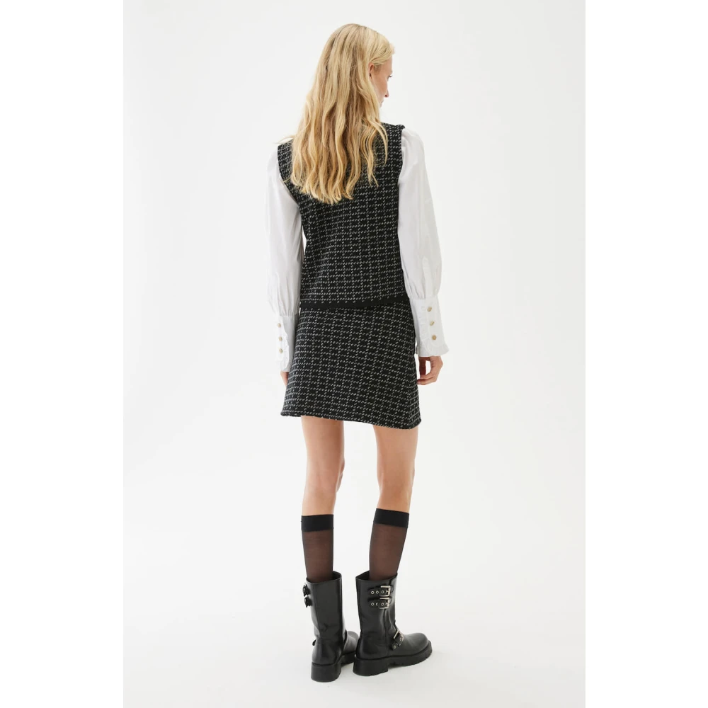 Busnel Geruite Wollen Top Vest Black Dames
