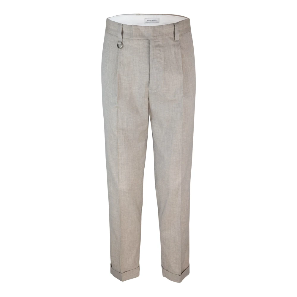 Paolo Pecora Slim Fit Chino Broek met Oprolbare Manchetten Beige Heren