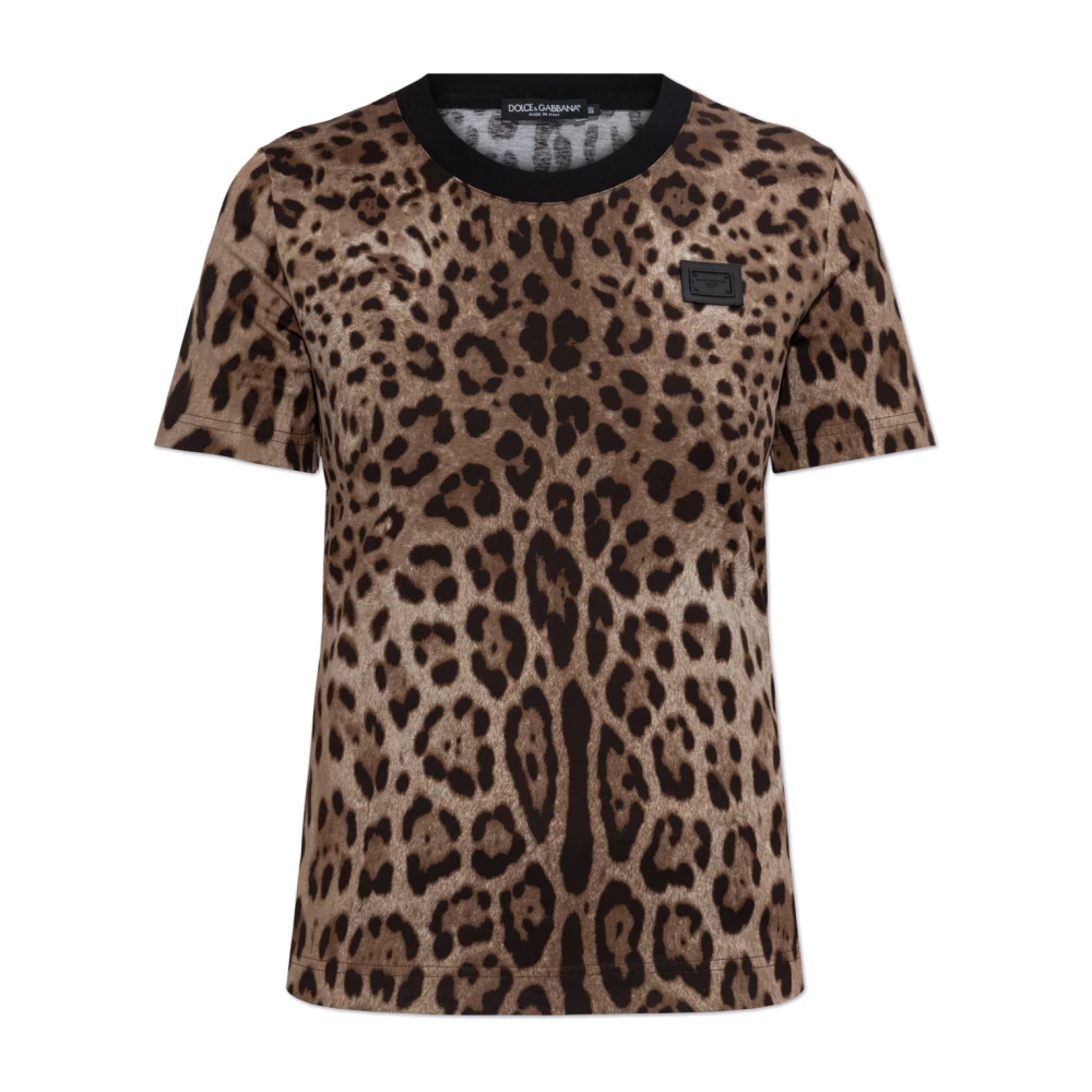 Dolce & Gabbana Brown T-Shirts, Female, Xs, T-Shirt With Animal Print