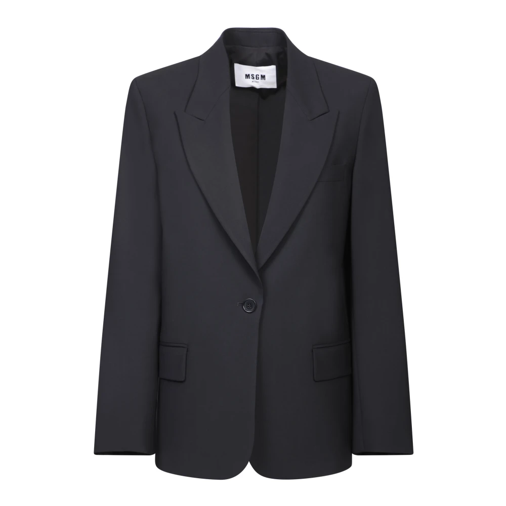 Msgm Zwarte Wollen Blazer Peak Revers Jas Black Dames