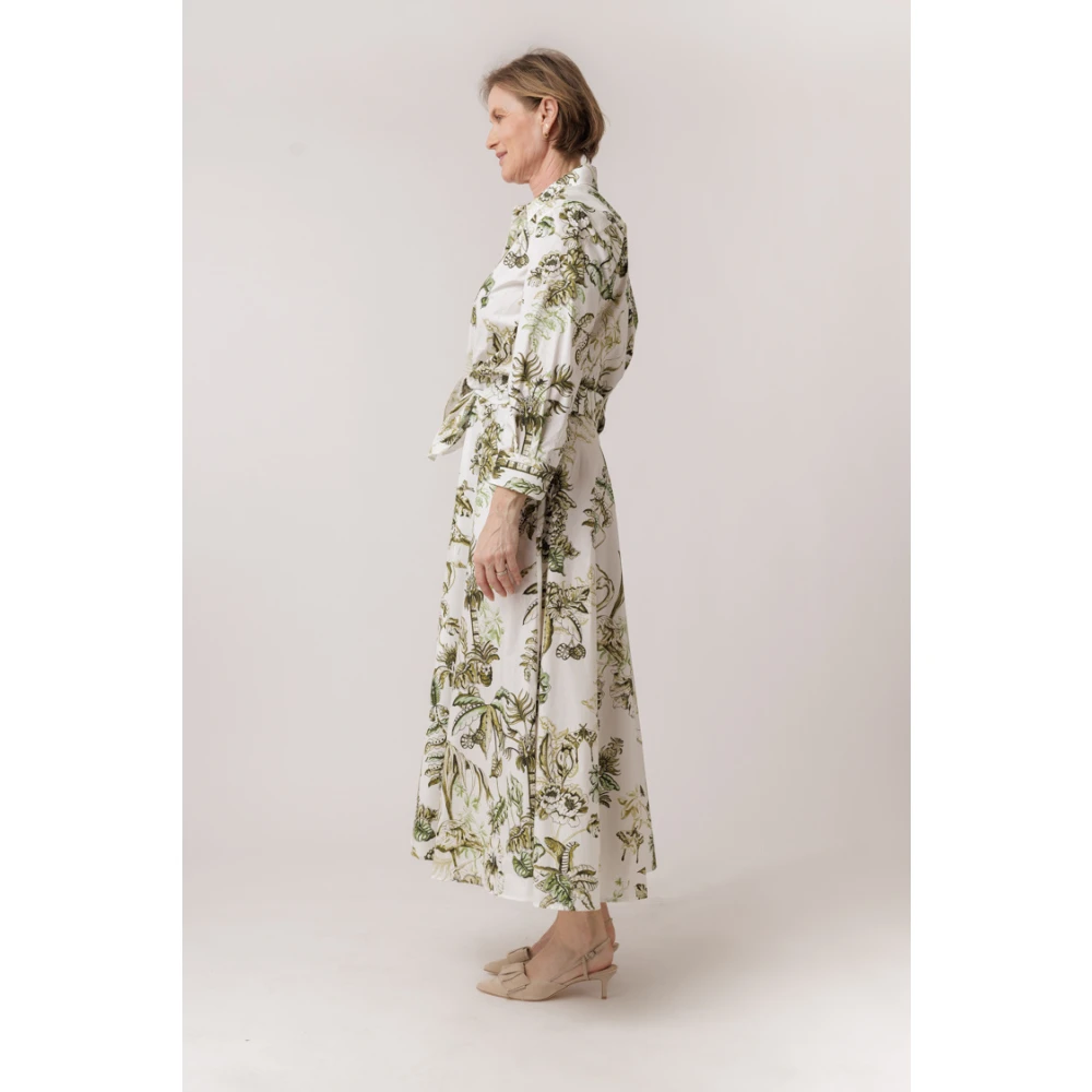 Sara Roka Maxi Jurk met Natuurprint en Strikdetail Multicolor Dames