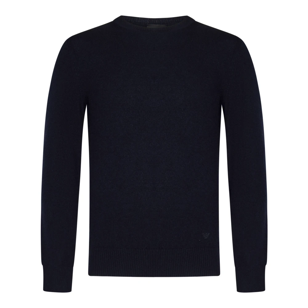 Emporio Armani Blauwe Cashmere Sweater met Micro Eagle Borduurwerk Blue Heren