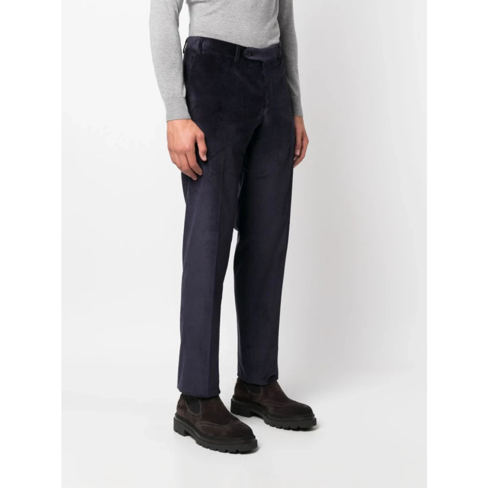 Canali Navy Corduroy Broek Blue Heren