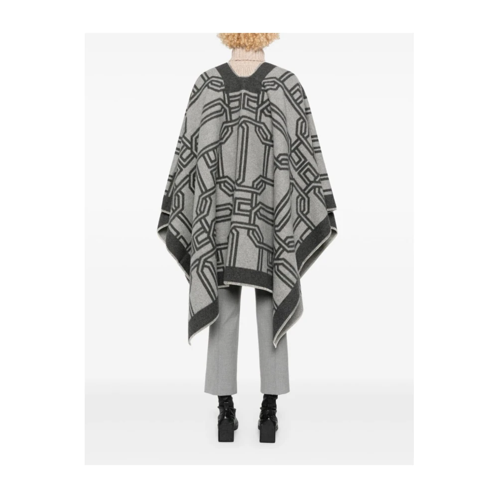 Elisabetta Franchi Stijlvolle Wolblend Kleurblok Jas Gray Dames
