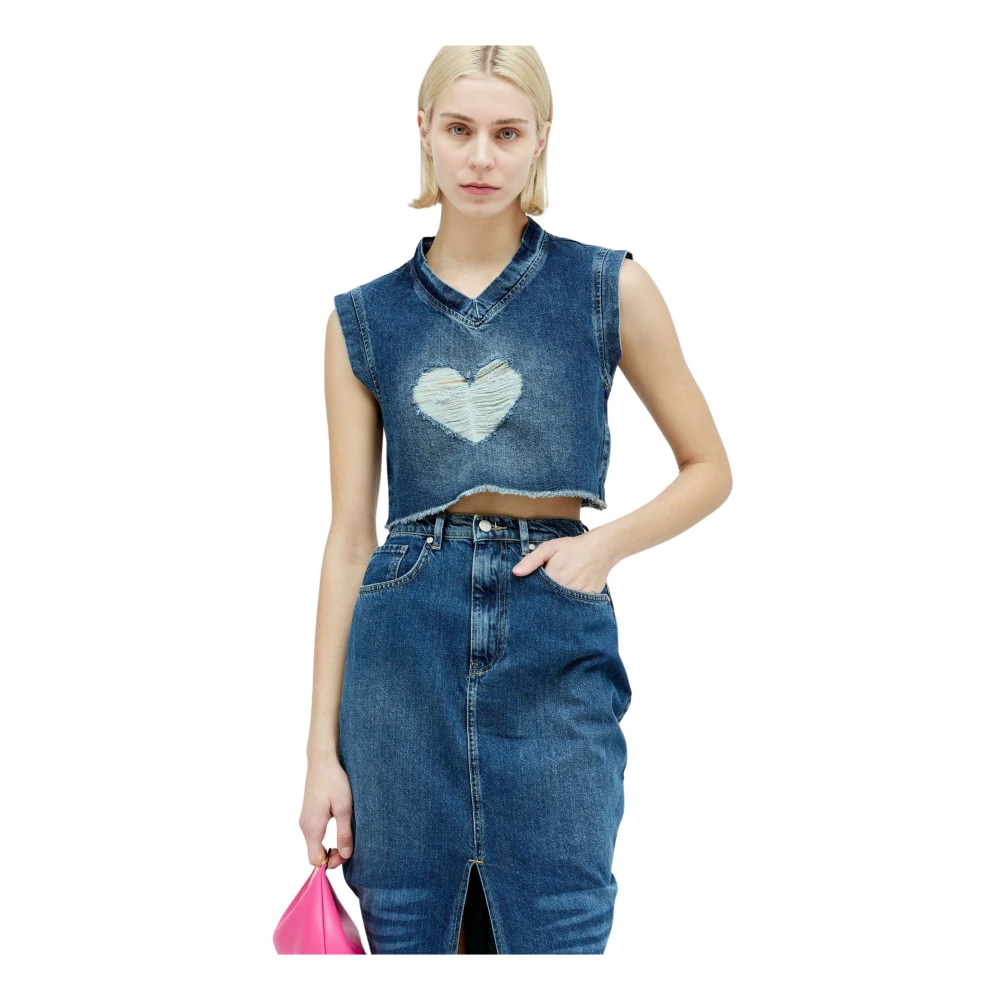 Reward If Found Mermaid Denim Top met Distressed Heart Blue Dames