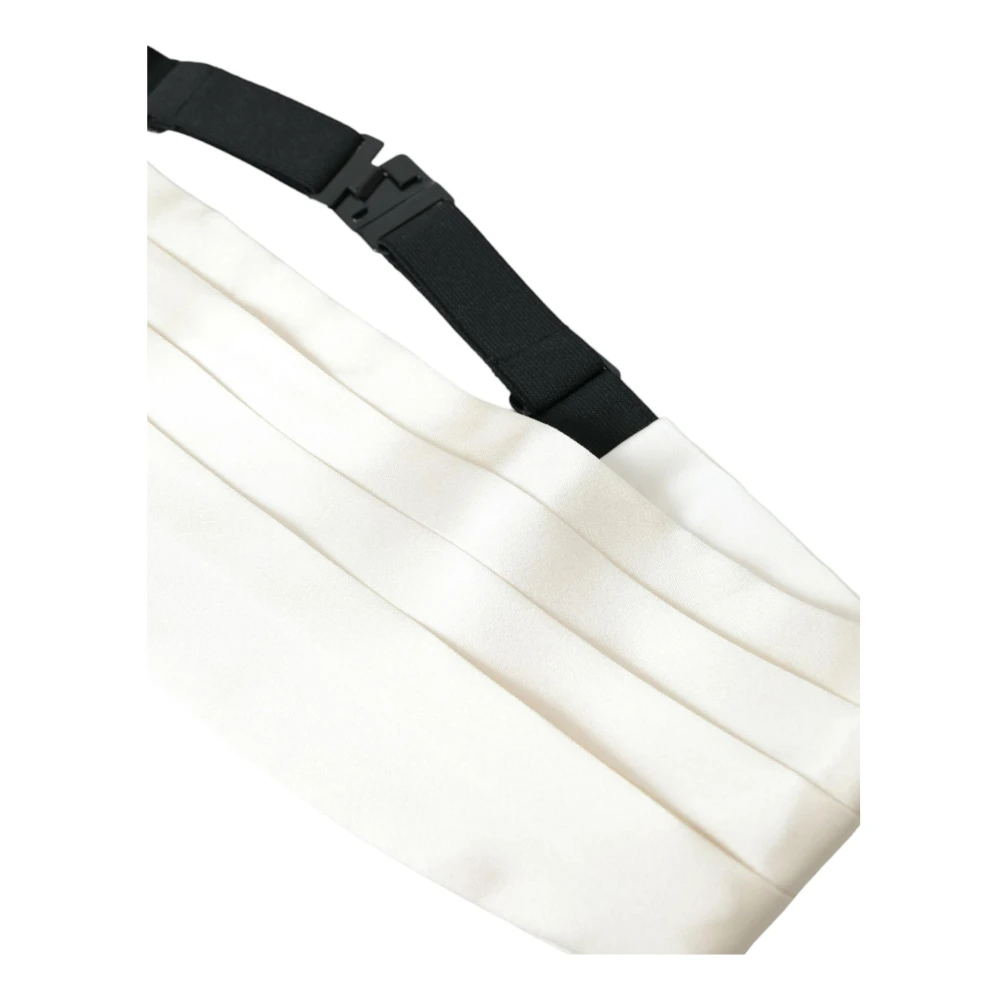 Dolce & Gabbana Witte Zijden Cummerbund met Logo Details White Heren