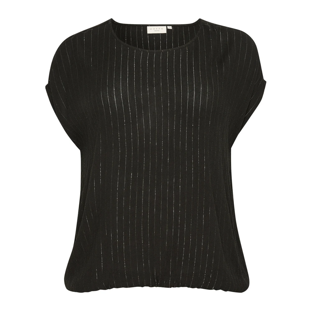 Kaffe Curve Zwart Diepe Blouse met Pofmouwen Black Dames