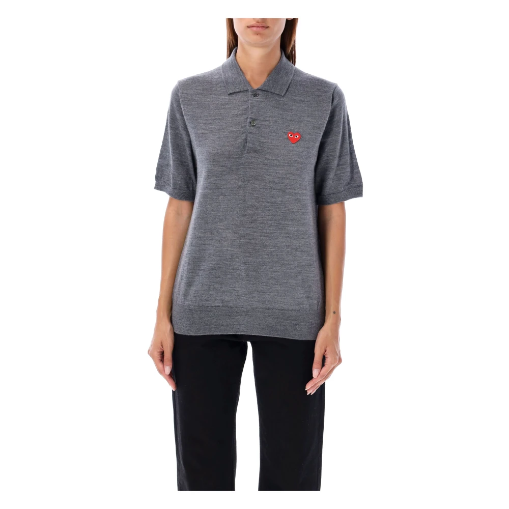 Comme des Garçons Rood Hart Gebreid Poloshirt Grijs Gray Dames