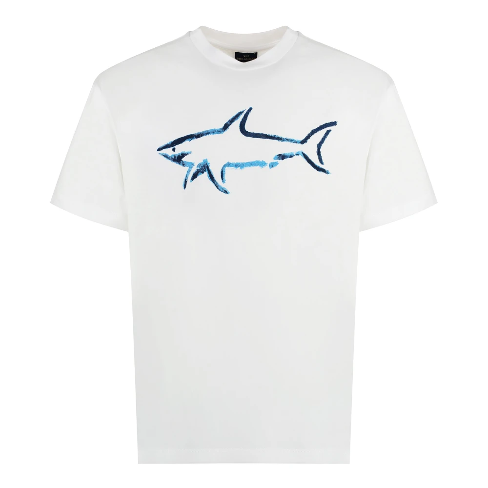 PAUL & SHARK Katoenen Logo T-Shirt Geribbelde Kraag White Heren