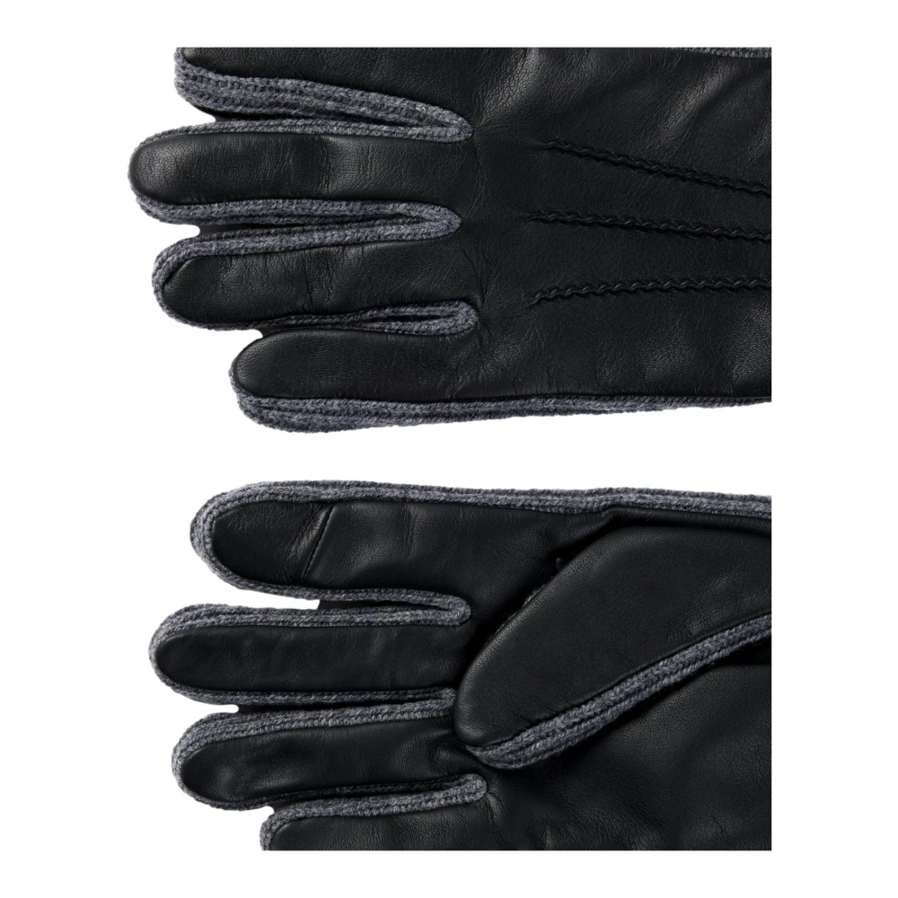 Hugo Boss Hyden-KN Leren en wollen handschoenen Black Heren