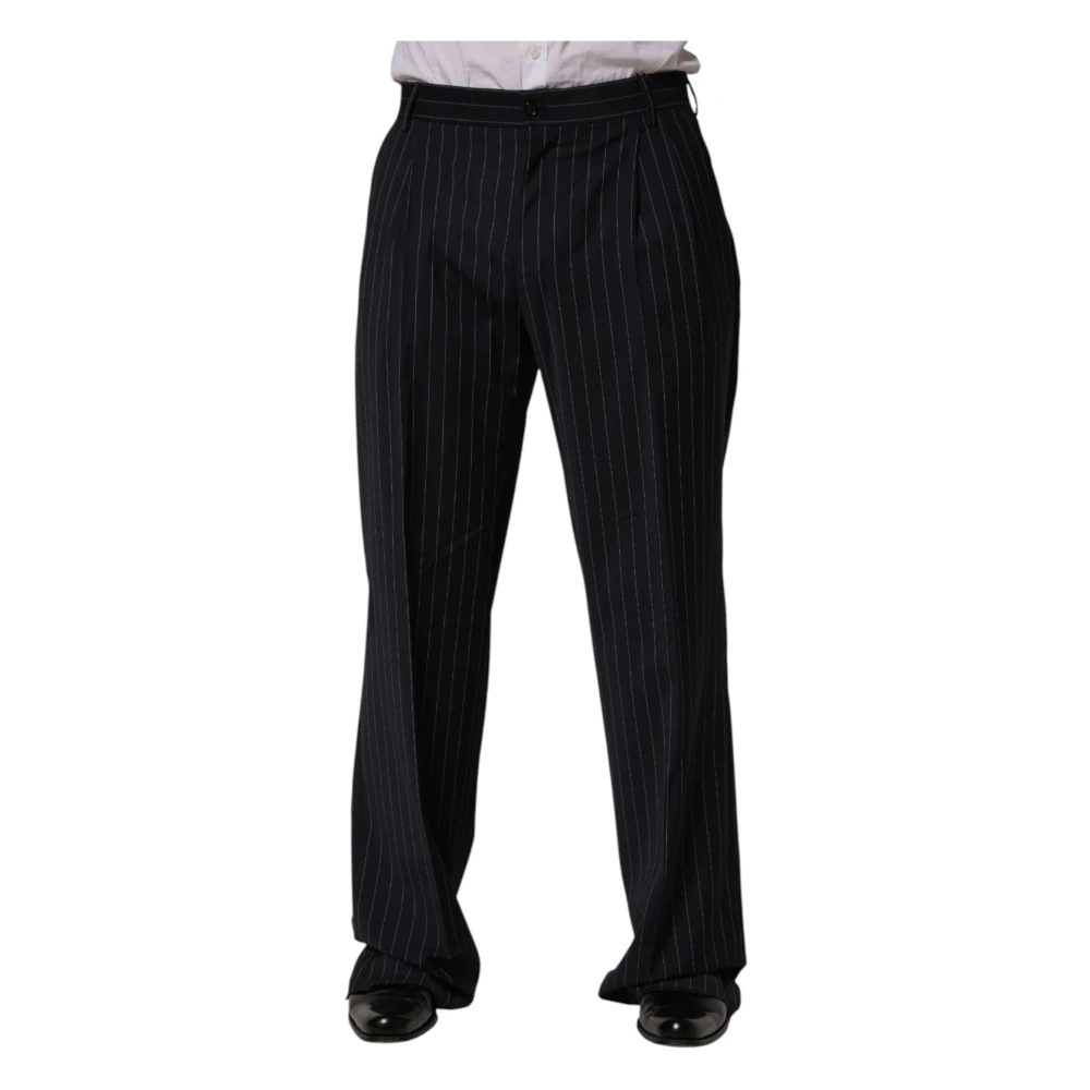 Dolce & Gabbana Men's Black Straight Trousers, M, Stripe Straight Dress Trousers