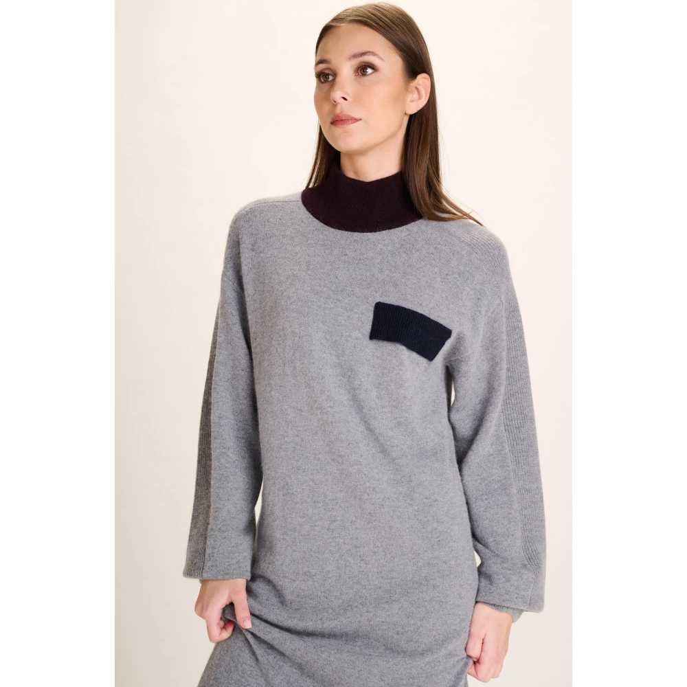 March23 Gebreide Jurk A-lijn Korte Mouwen Zomerjurk Gray Dames