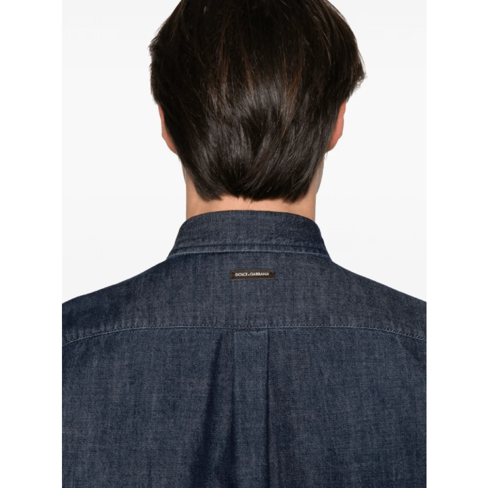 Dolce & Gabbana Denim Logo Patch Shirt Blue Heren
