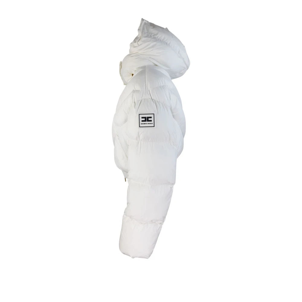 Elisabetta Franchi Witte Cropped Gewatteerde Jas met Afneembare Capuchon White Dames