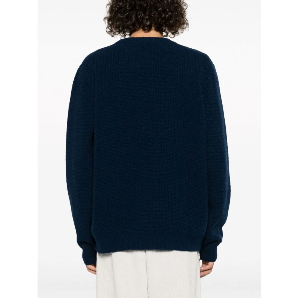 Maison Kitsuné Geborduurde Logo Wollen Trui Blue Heren