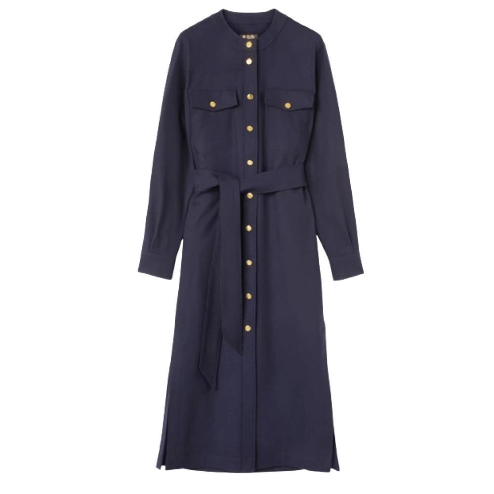 Loro Piana Blauwe Wollen Jurk met Ronde Hals Blue Dames