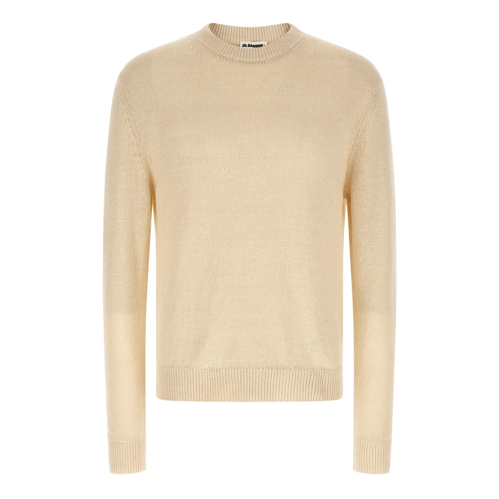 Jil Sander Men's Beige Silk Blend Crew-Neck Jumper - Round-Neck Knitwear - M - Knitwear