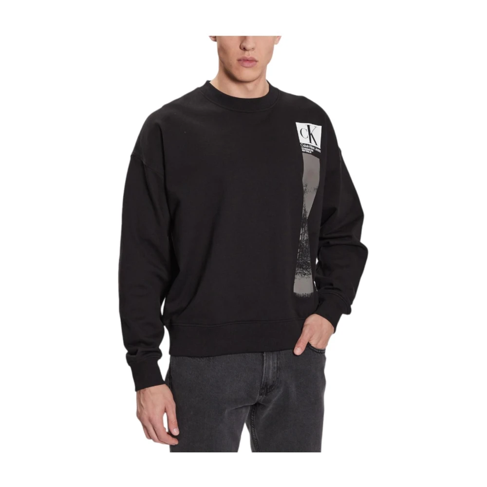 Calvin Klein Men's Black Sweatshirts, 2XL, Modern Brushstroke Crew Neck Jumper