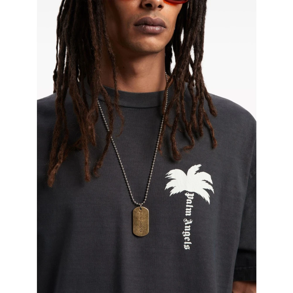 Palm Angels Grijze Palmboomprint T-shirts en Polos Gray Heren