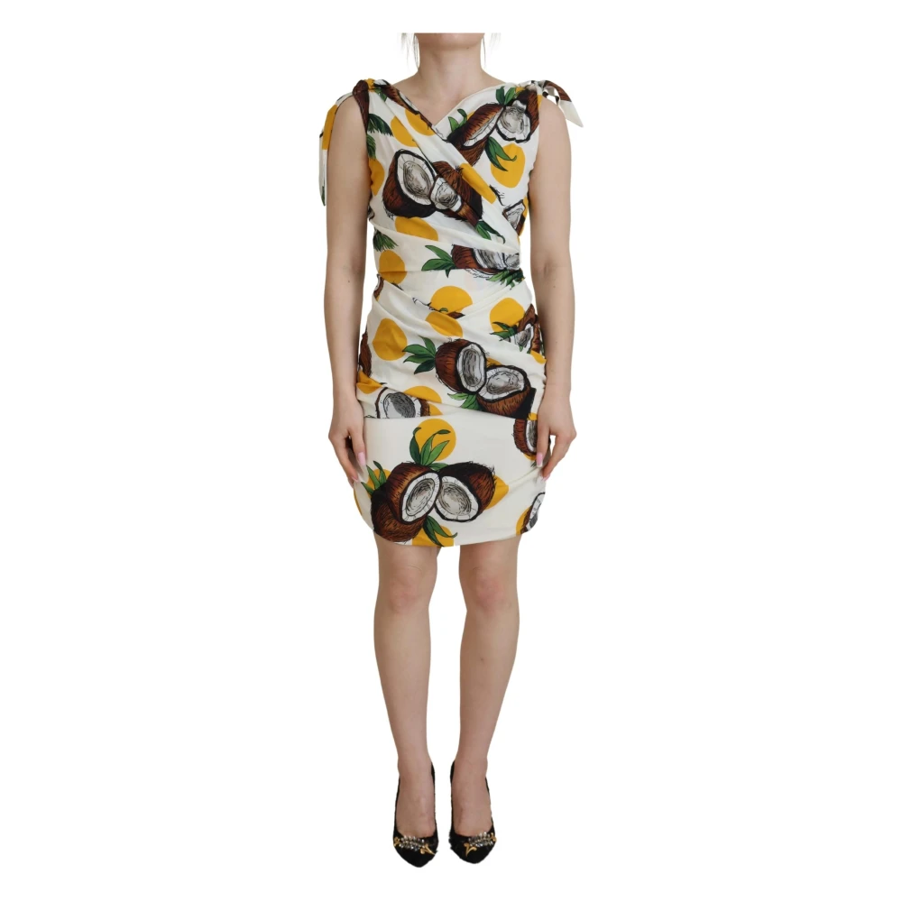 Dolce & Gabbana Women's Multicolor White Coconut Print Sheath Mini Silk Dress - Short Dresses - M - Dresses