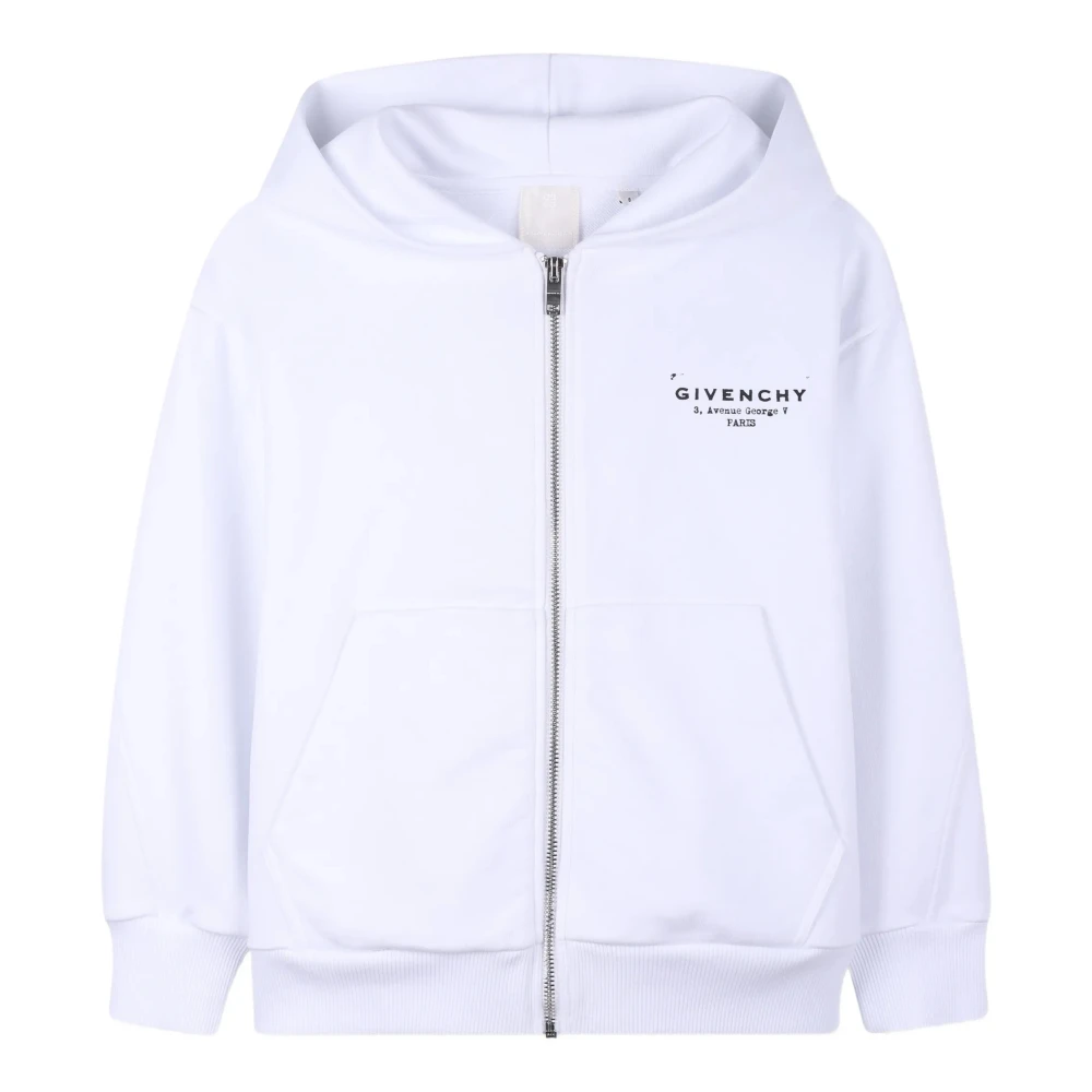 Givenchy White Kids Sweatshirts, Male, 12 Y, Stamp Printed Zipped Sweatshirt