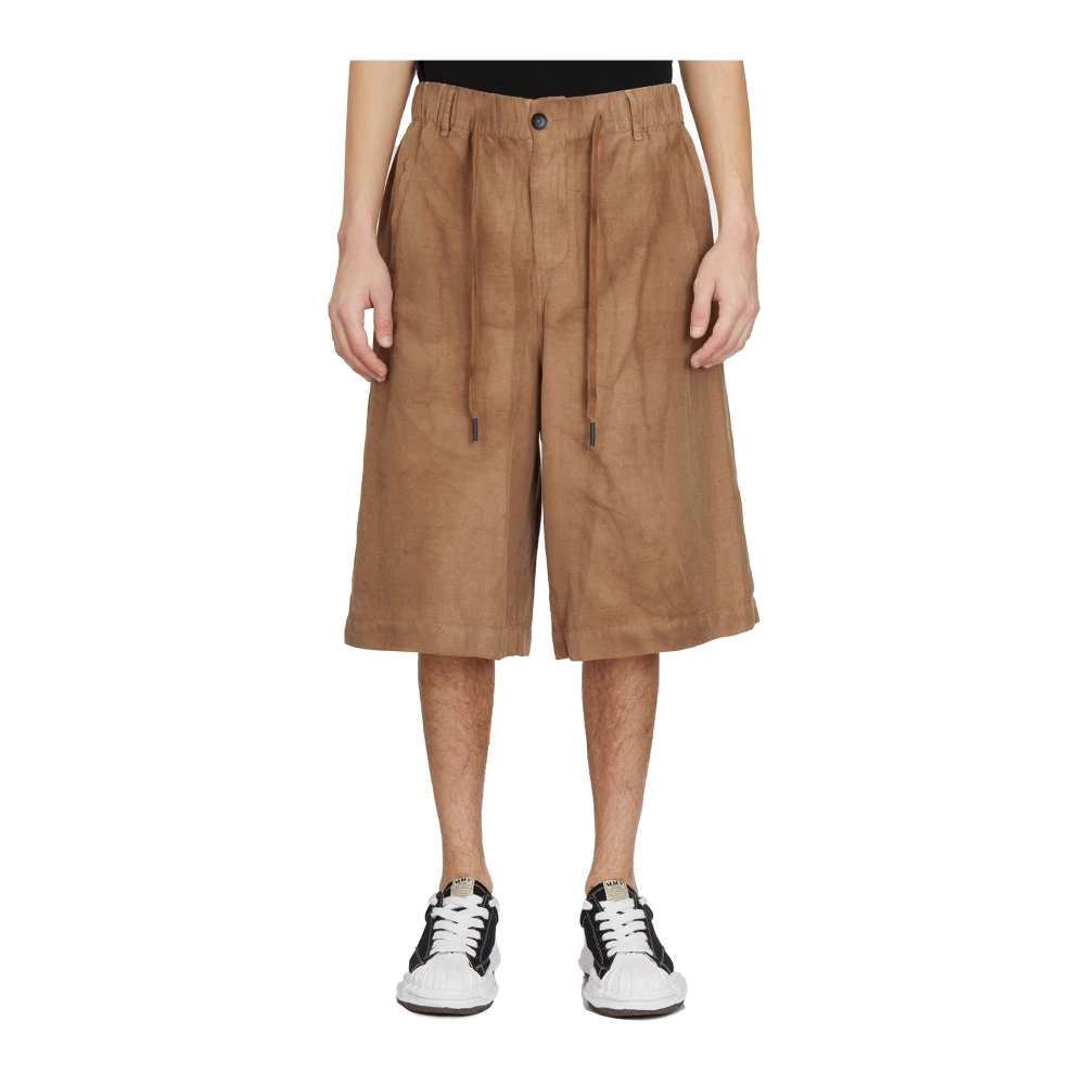 Andrea Ya’aqov Viskos Linne Bermuda Shorts Beige, Herr