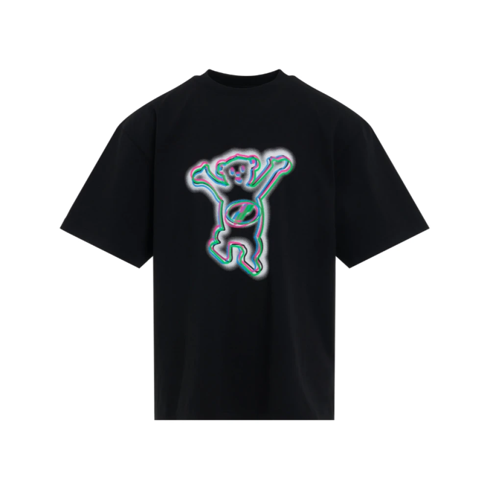 We11Done Kleurrijk Teddy Print T-shirt Black Heren