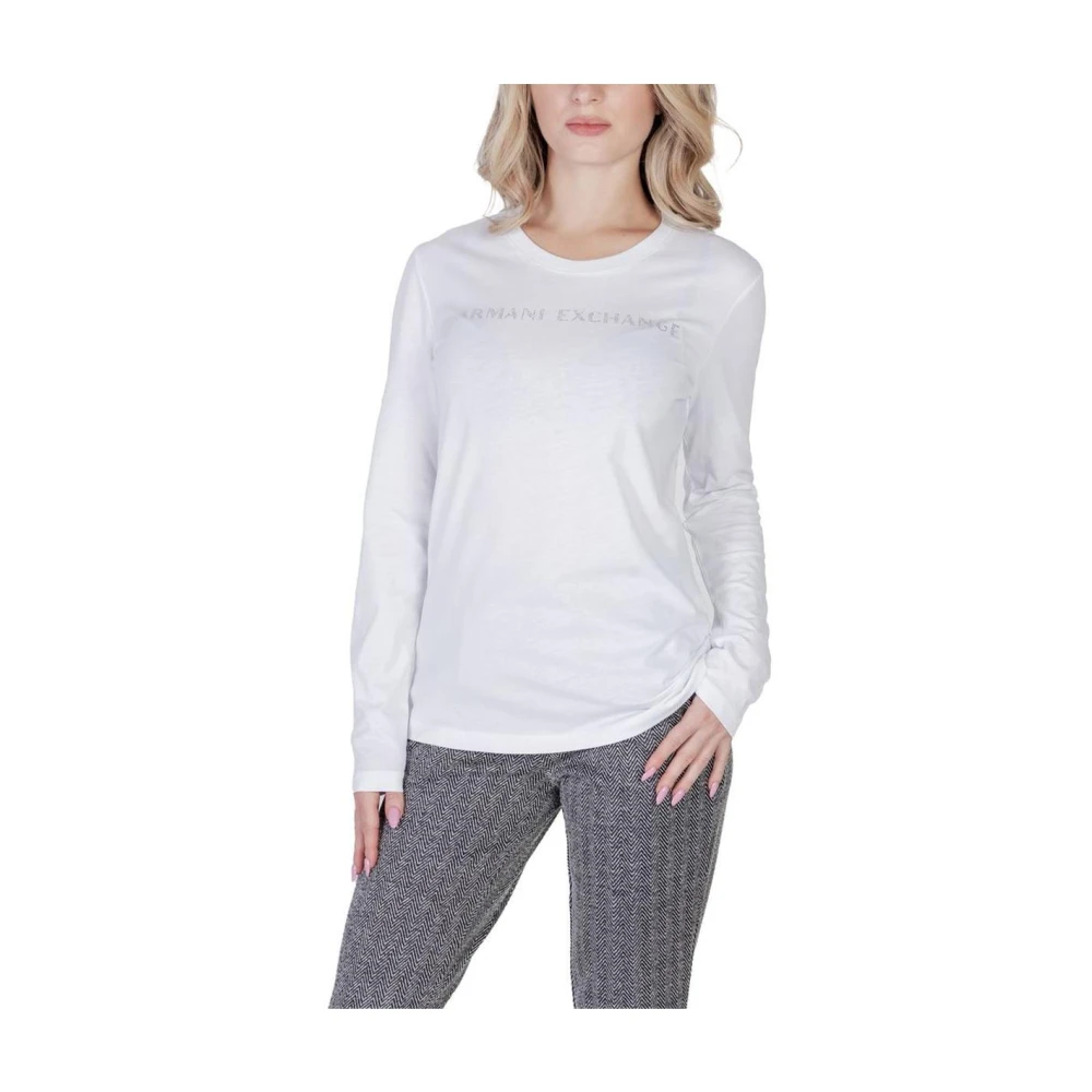 Armani Exchange Witte katoenen crew neck T-shirt White Dames