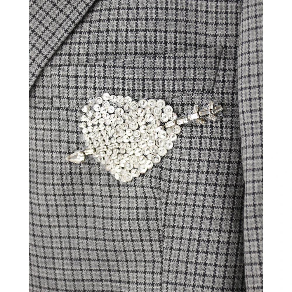 Msgm Grijze Wollen Jas met Strass Hart Gray Dames