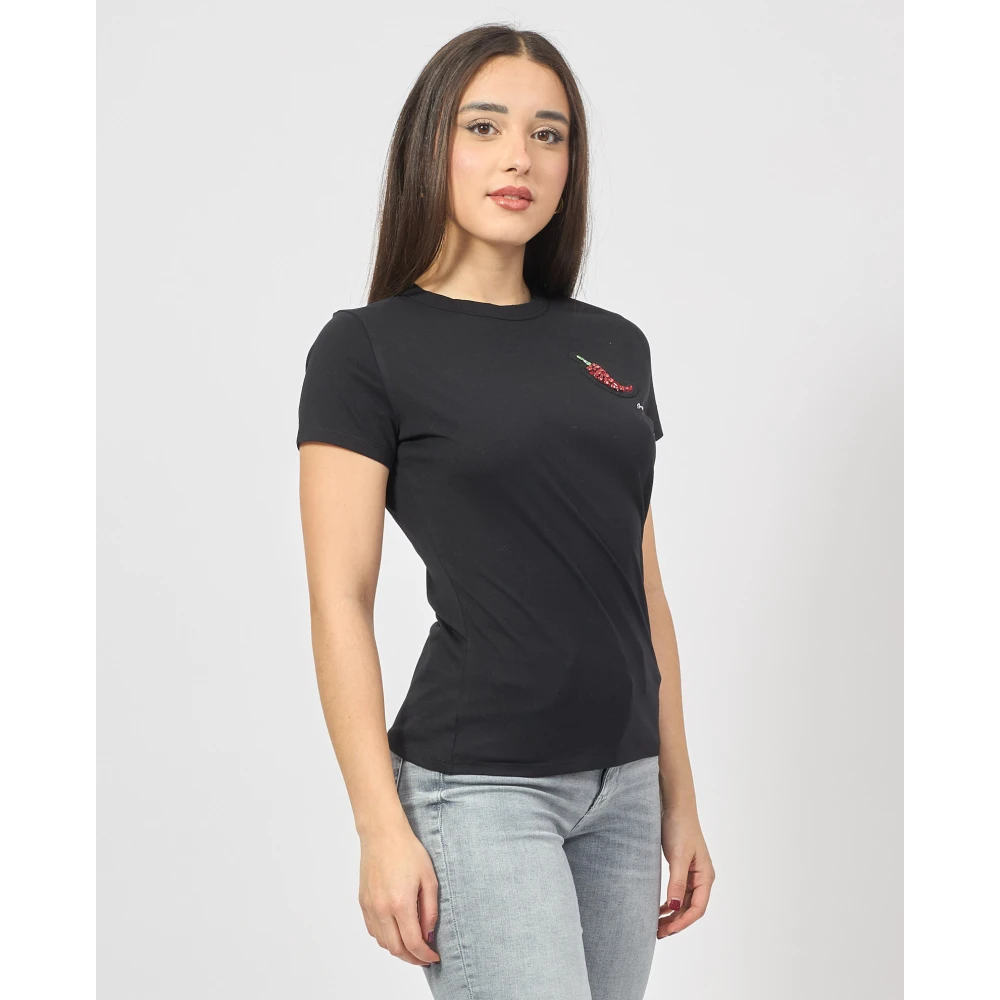 Hugo Boss Zwarte T-shirt met kristaldetails Black Dames