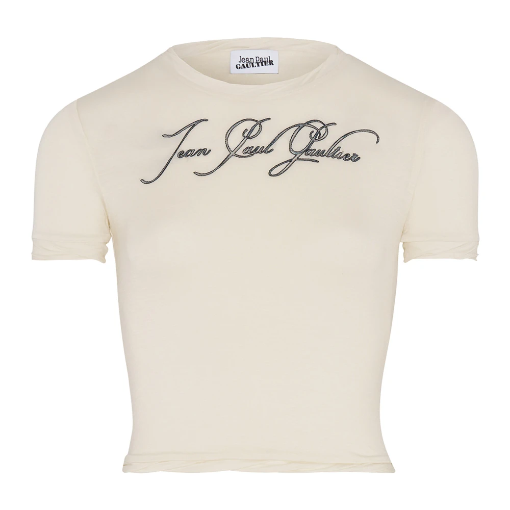 Jean Paul Gaultier Gerimpelde Crew Neck Beige T-shirt Beige Dames