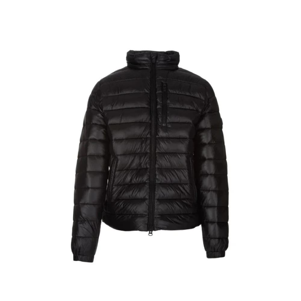 Save The Duck Zwarte polyester jas met capuchon en zakken met ritssluiting Black Heren
