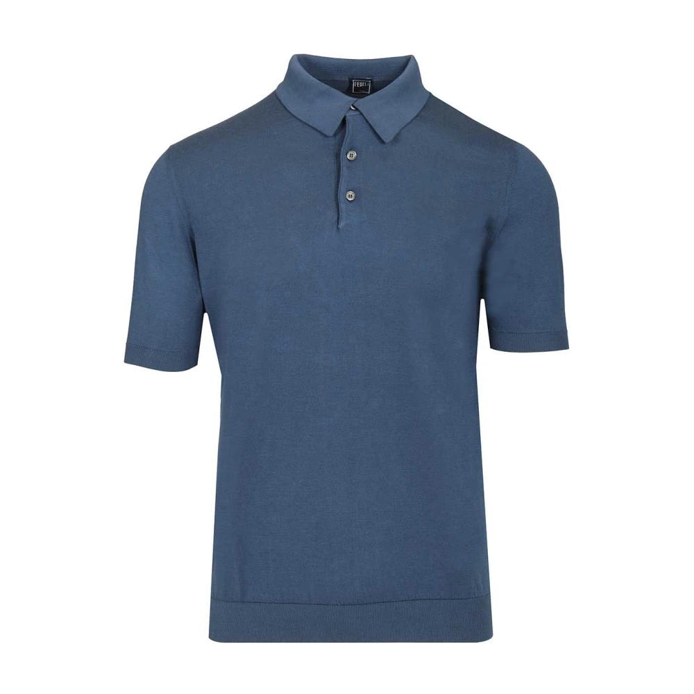 Fedeli Polo Shirts, Male, Xl, Cotton Crew Neck T-Shirt Blue