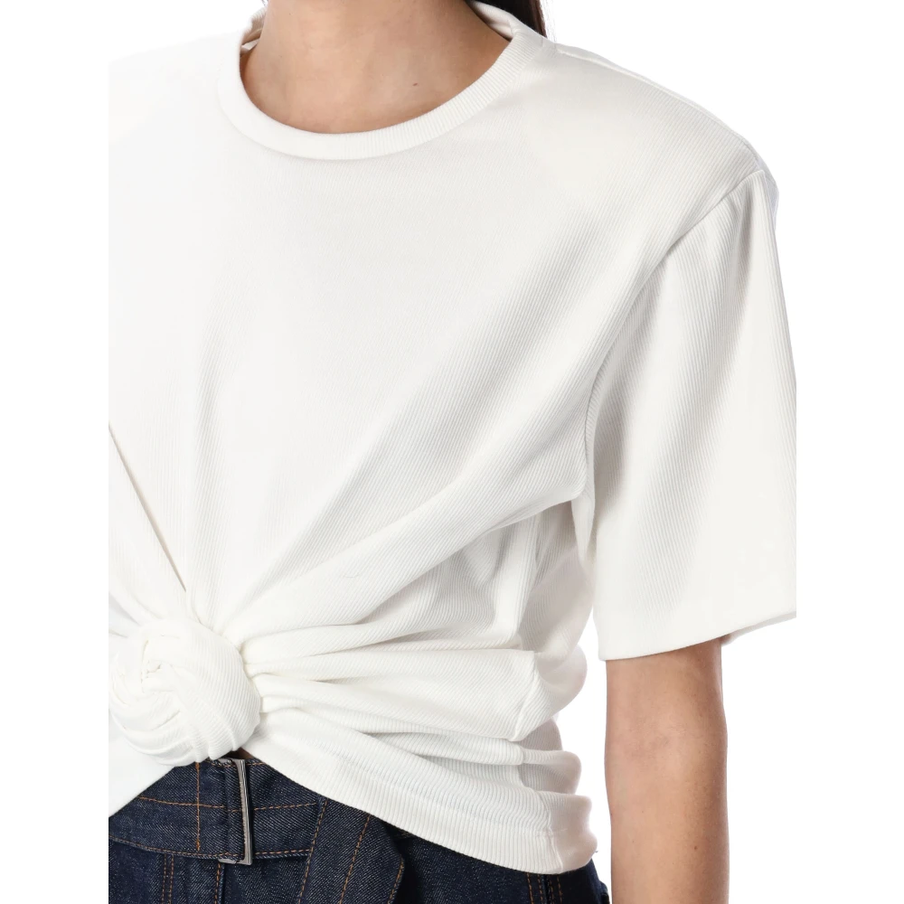 Magda Butrym Crème Geknoopt T-shirt met Schoudervullingen Beige Dames