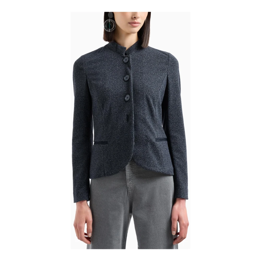 Emporio Armani Jacquard Jersey Jassen met Guru Kraag Blue Dames