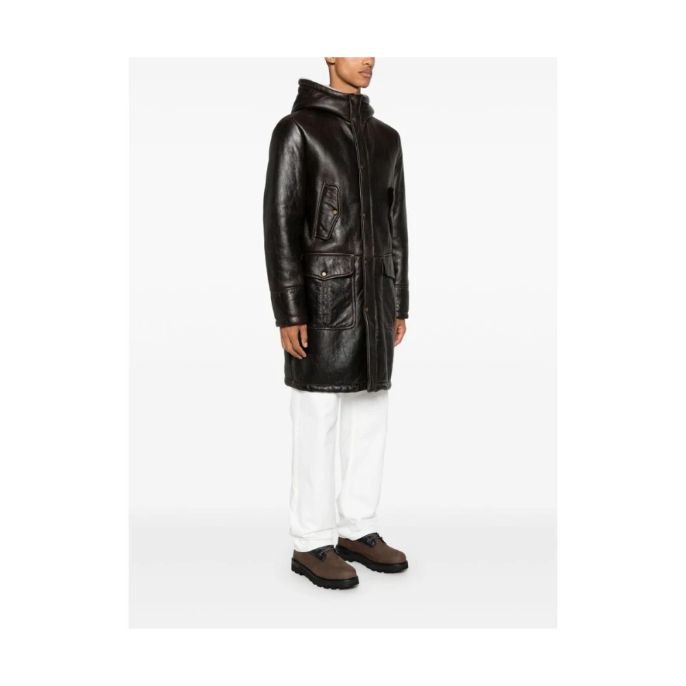 Salvatore Santoro Gestructureerd Leren Hoodie Buitenkleding Brown Heren