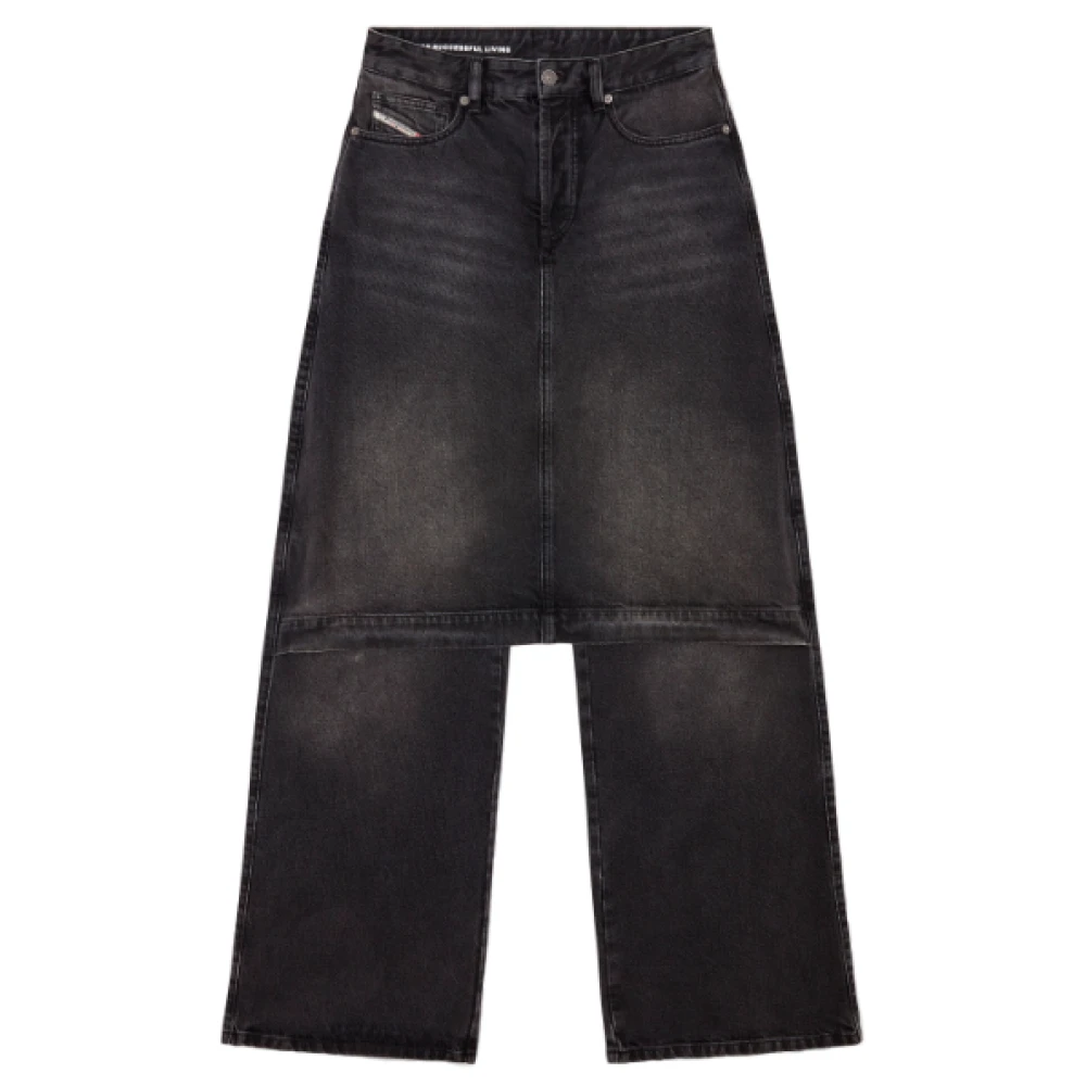 Diesel Zwarte Denim Straight Broek Black Heren