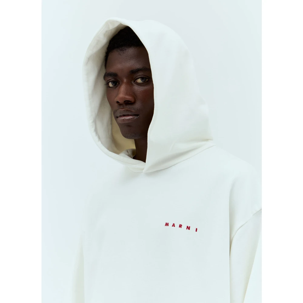 Marni Logo Borduurwerk Hoodie Katoen Jersey White Heren