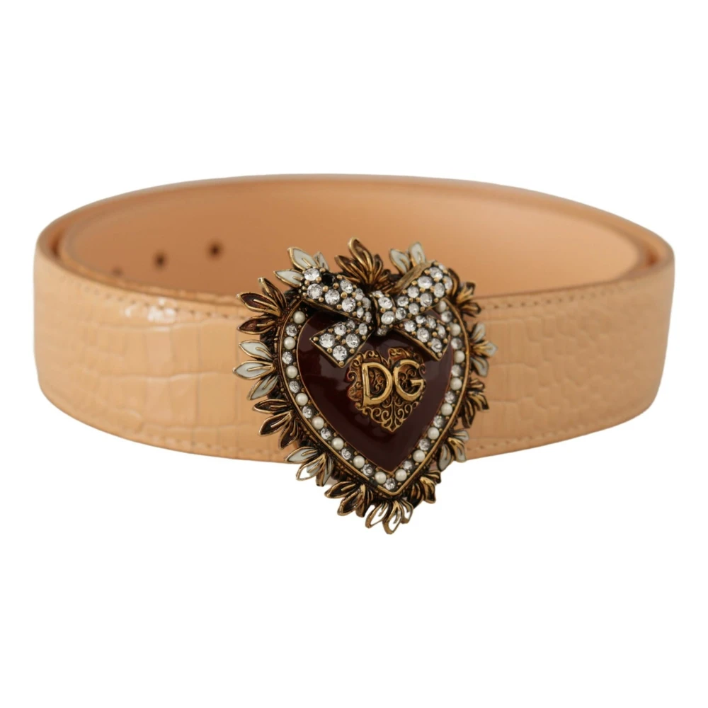 Dolce & Gabbana Women's Beige Belts,, Elegant Nude Leather Belt With Engraved Buckle Medium